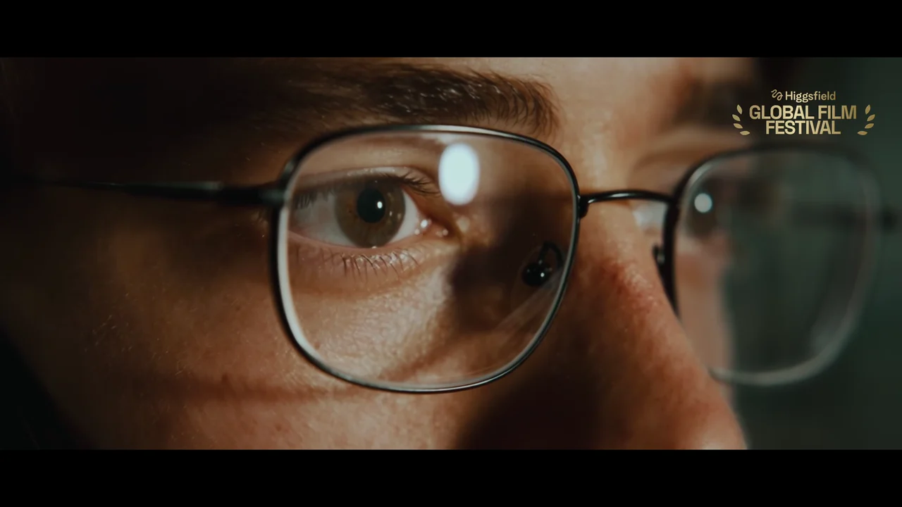 Close-up of Noah in the opening scene of ALGORITHM
